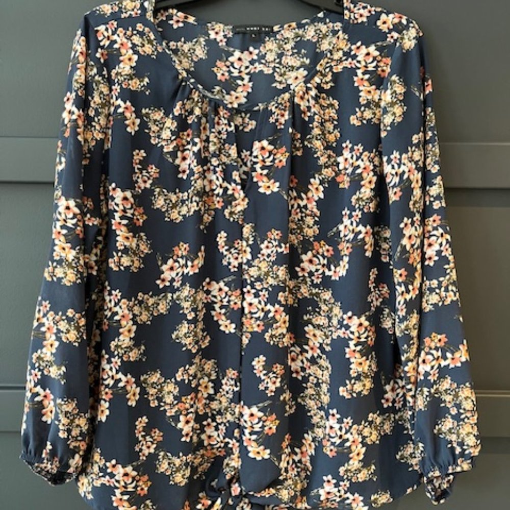 West Kei Tie Front Blouse, Large, Blue floral